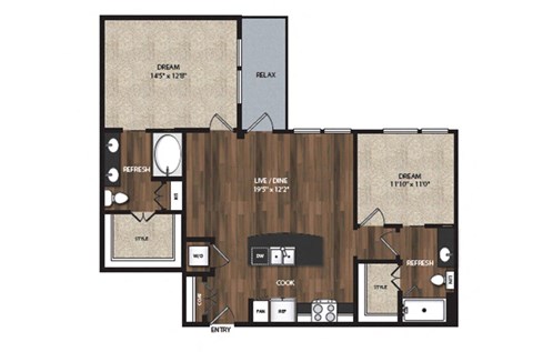 Main Street Flats Apartments Phase II 2x2 B Floor Plan